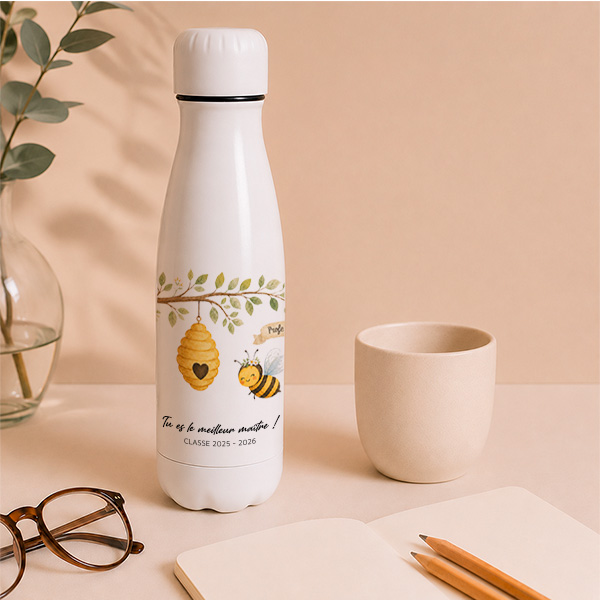 Bouteille pour Enseignants avec Petites Abeilles et Prénoms personnalisés