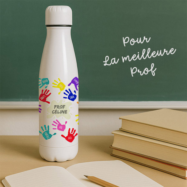 Bouteille Mains Colorées avec Prénoms et Texte personnalisée