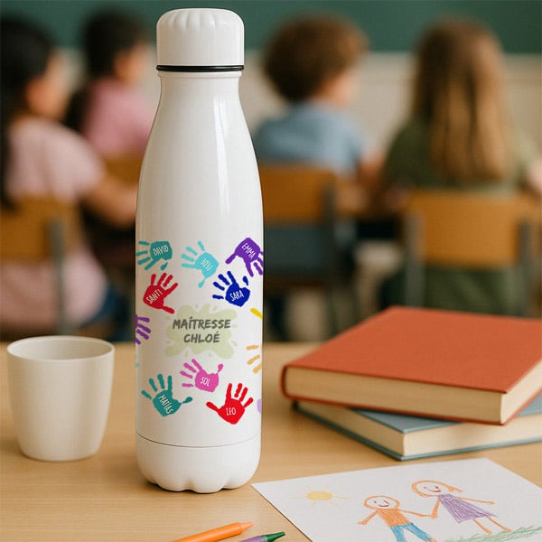 Bouteille Mains Colorées avec Prénoms et Texte personnalisée