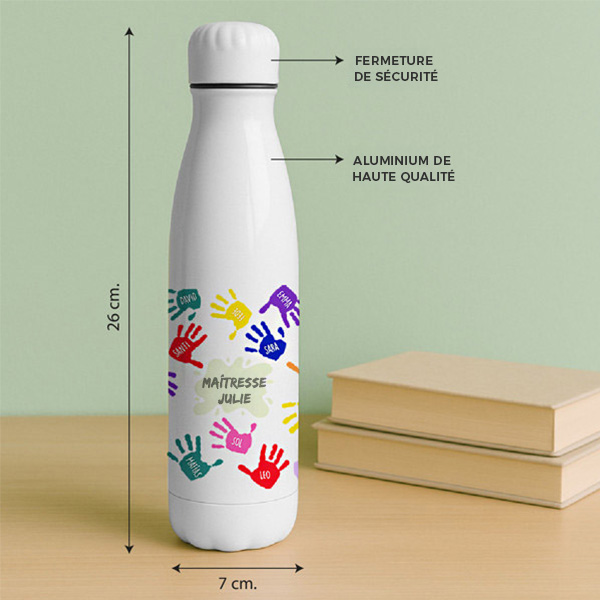 Bouteille Mains Colorées avec Prénoms et Texte personnalisée