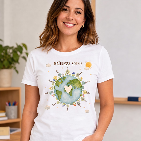 T-shirt Planète pour Enseignants avec Prénoms personnalisés