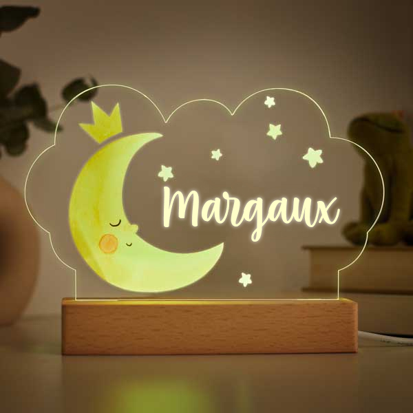 Lampe Enfant Lune en Couleur avec Prénom personnalisée