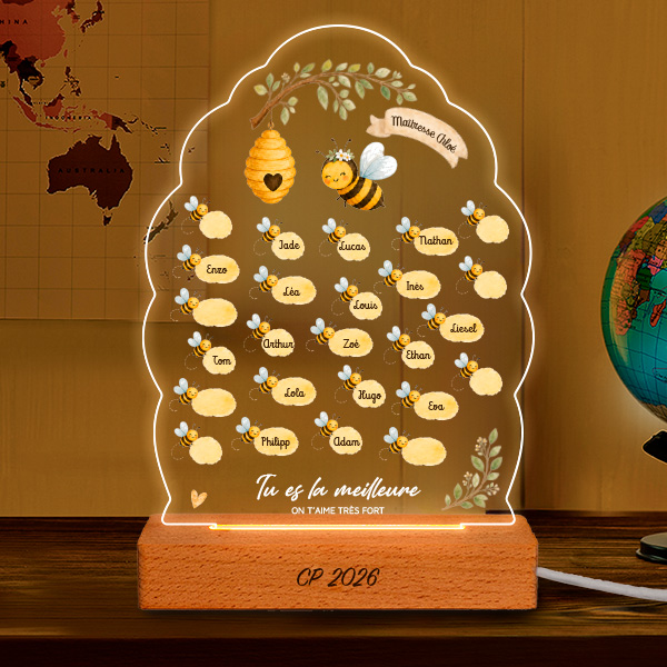 Lampe pour Maîtresse avec Petites Abeilles et Prénoms personnalisés