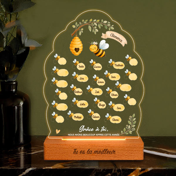 Lampe pour Maîtresse avec Petites Abeilles et Prénoms personnalisés