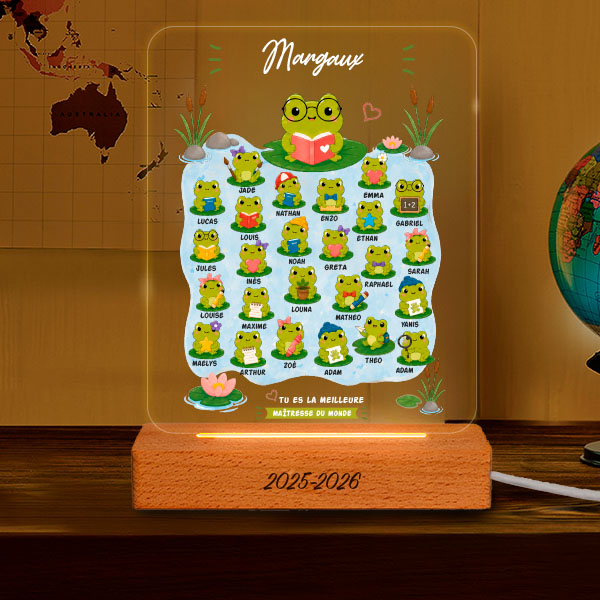 Lampe pour Maîtresse avec Petites Grenouilles et Prénoms personnalisés