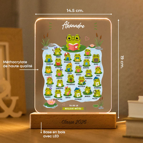 Lampe pour Maîtresse avec Petites Grenouilles et Prénoms personnalisés