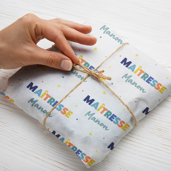 Papier Cadeau Coloré pour Enseignants avec Prénom Personnalisé