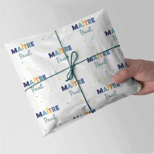 Papier Cadeau Coloré pour Enseignants avec Prénom Personnalisé