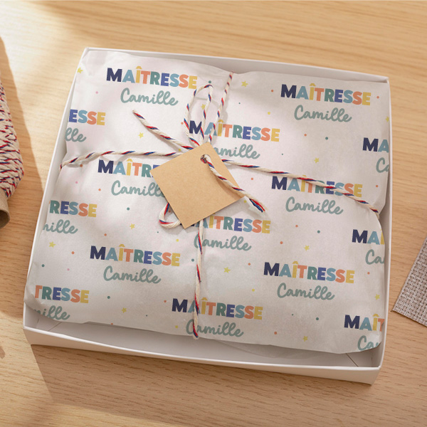 Papier Cadeau Coloré pour Enseignants avec Prénom Personnalisé