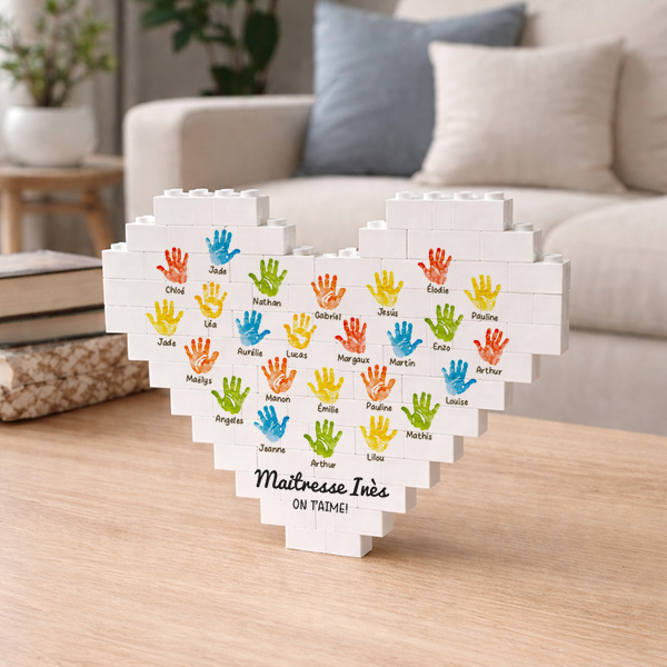 Puzzle de Blocs Cœur avec Mains et Prénoms personnalisés