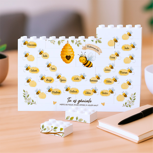 Puzzle de Blocs avec Petites Abeilles et Prénoms personnalisés