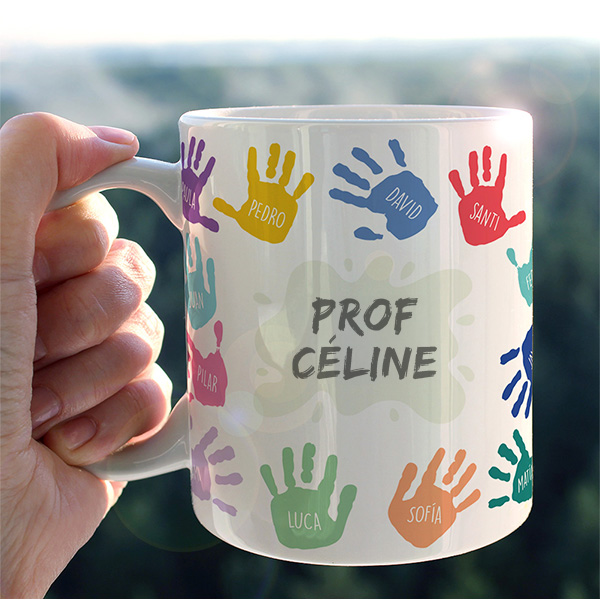 Tasse Mains Colorées avec Prénoms et Texte personnalisée