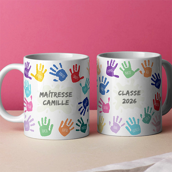 Tasse Mains Colorées avec Prénoms et Texte personnalisée