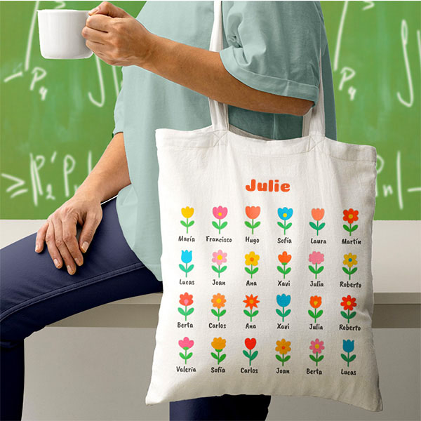 Tote Bag Fleurs avec Prénoms personnalisée