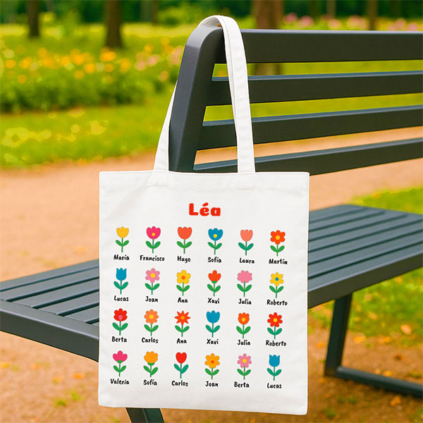 Tote Bag Fleurs avec Prénoms personnalisée