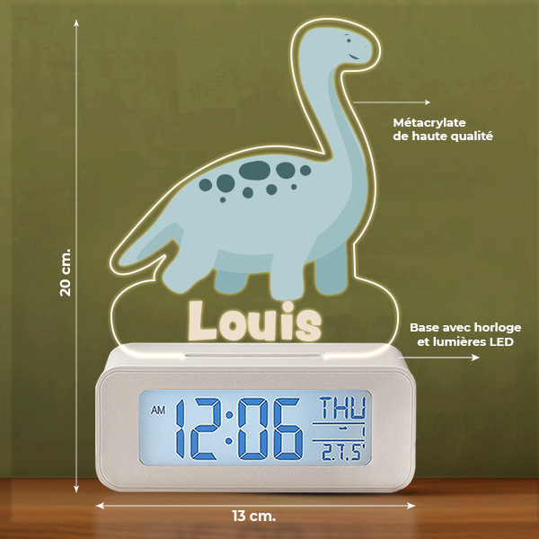 Réveil Dino avec Lumière et Prénom Personnalisé