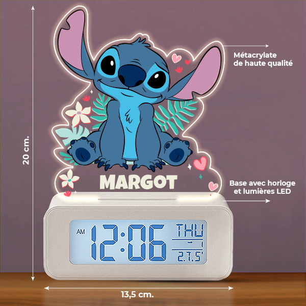 Réveil Stitch avec Lumière et Prénom Personnalisé
