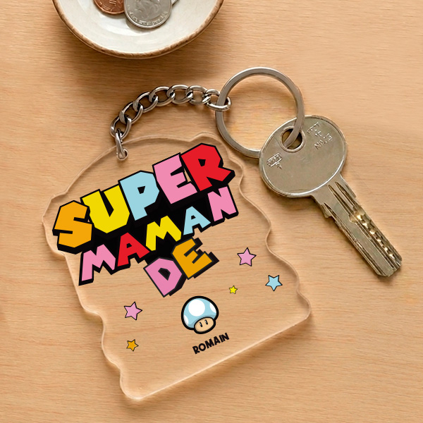 Porte-clés Super Maman avec Prénoms Personnalisés