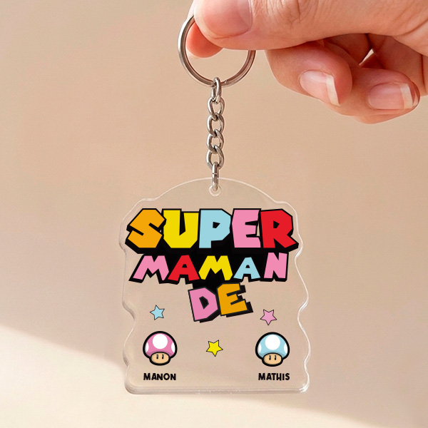 Porte-clés Super Maman avec Prénoms Personnalisés