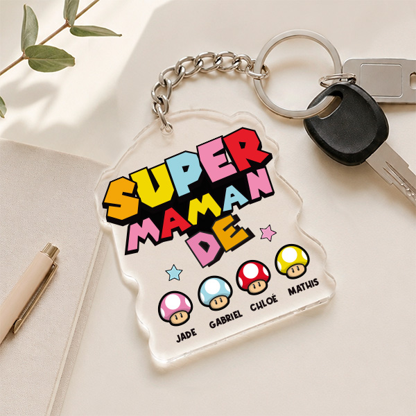 Porte-clés Super Maman avec Prénoms Personnalisés