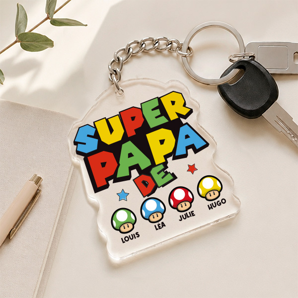 Porte-clés Super Papa avec Prénoms Personnalisés