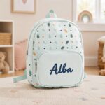 Vignette de Sac à dos Enfant Vert avec Feuilles et Prénom personnalisé