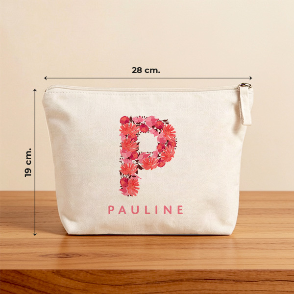 Trousse de Toilette Initiale Fleurie avec Prénom Personnalisé