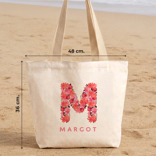 Tote Bag Initiale Fleurie avec Prénom Personnalisé