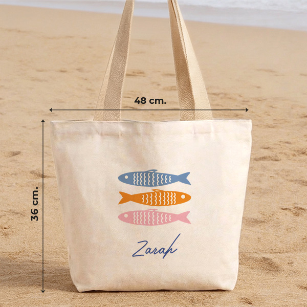 Tote Bag Poissons Colorés avec Prénom Personnalisé