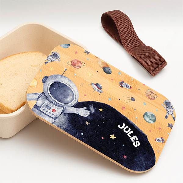 Boîte à Repas Enfant Astronaute personnalisée avec Couvercle en Bambou