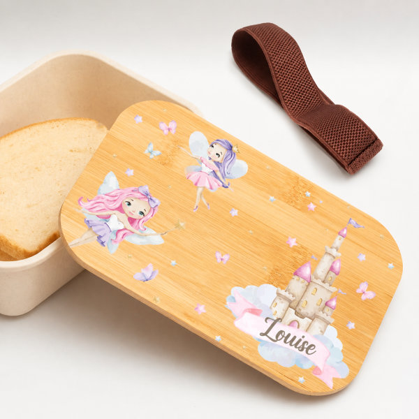 Boîte à Repas Enfant Fées personnalisée avec Couvercle en Bambou