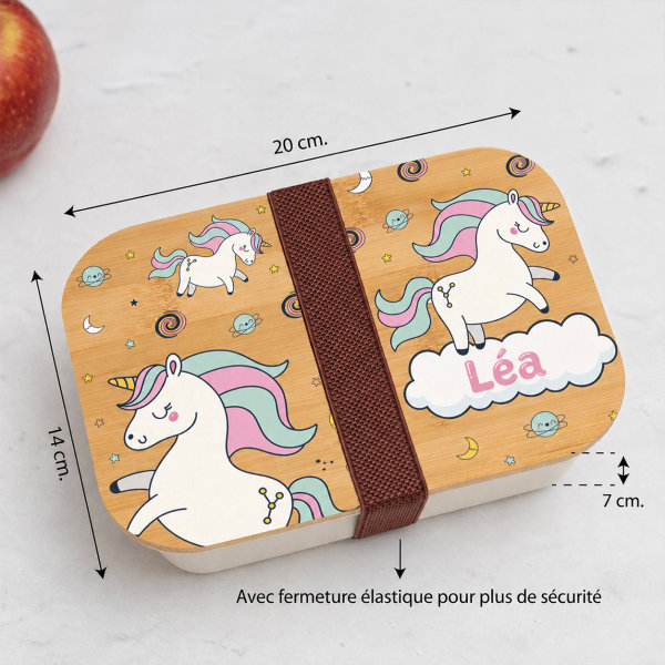 Boîte à Repas Enfant Licornes personnalisée avec Couvercle en Bambou