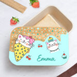 Vignette de Boîte à Repas Enfant Petits Chats personnalisée avec Couvercle en Bambou