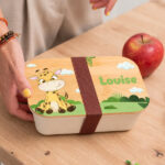 Vignette de Boîte à Repas Enfant Animaux de la Jungle personnalisée avec Couvercle en Bambou