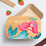 Vignette de Boîte à Repas Enfant Petite Sirène personnalisée avec Couvercle en Bambou