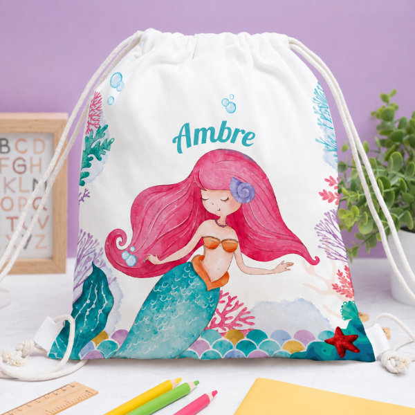 Sac à dos à Cordons Enfant Petite Sirène personnalisé