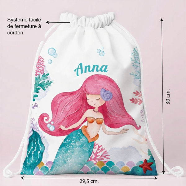 Sac à dos à Cordons Enfant Petite Sirène personnalisé
