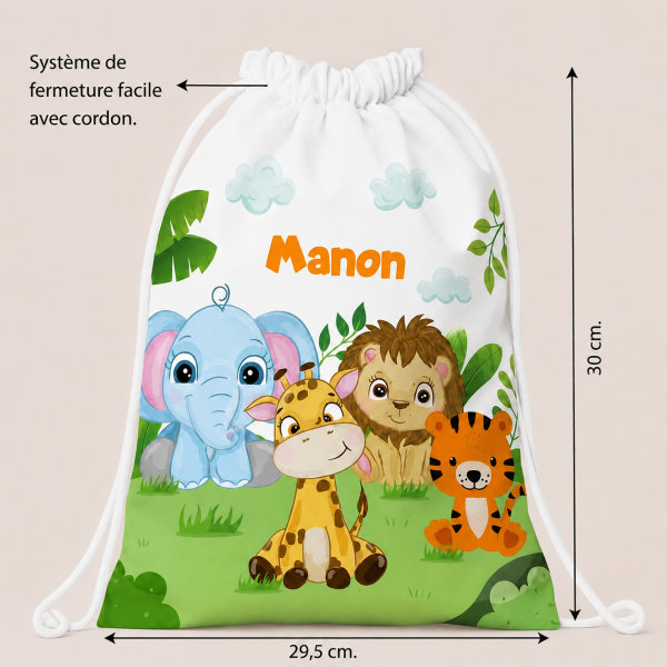Sac à dos à Cordons Enfant Animaux de la Jungle personnalisé