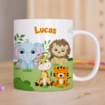 Vignette de Tasse Enfant Animaux de la Jungle Incassable personnalisée avec Prénom