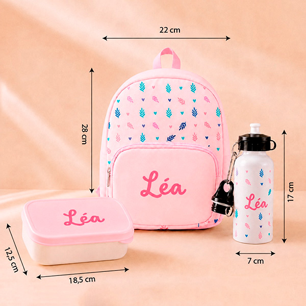 Pack Scolaire Enfant Rose avec Feuilles et Prénom personnalisé