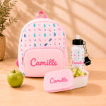 Vignette de Pack Scolaire Enfant Rose avec Feuilles et Prénom personnalisé