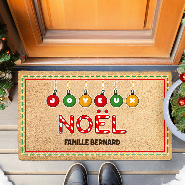 Paillasson Boules de Noël avec texte personnalisé