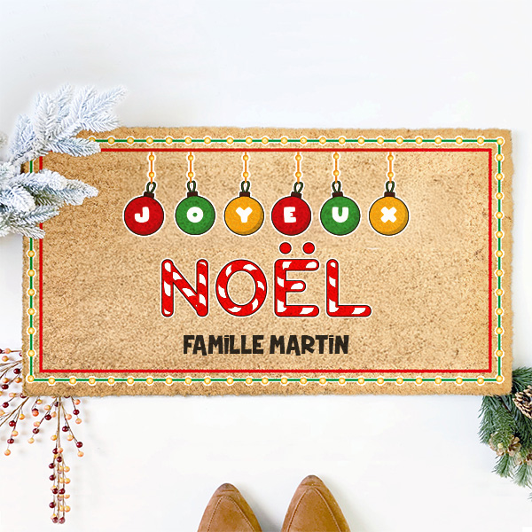 Paillasson Boules de Noël avec texte personnalisé