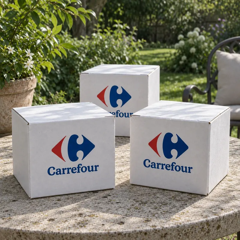 Scatole bianche personalizzate con il marchio Carrefour