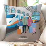 Cuscino Stazione dei Treni con Nomi e Testo personalizzato Miniatura di Cuscino Stazione dei Treni con Nomi e Testo personalizzato