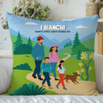 Miniatura di Cuscino Famiglia in Montagna con Nomi e Testo personalizzato