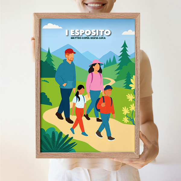 Poster Famiglia in Montagna con Nomi e Testo personalizzato