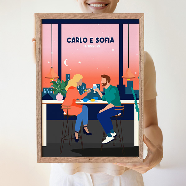 Poster Illustrazione di Coppia con Nomi e Testo personalizzato
