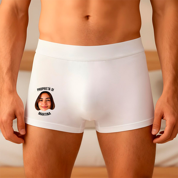 Boxer Proprietà della Tua Persona Speciale con Foto e Nome Personalizzati