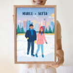 Miniatura di Poster Famiglia sui Pattini con Nomi e Testo personalizzato